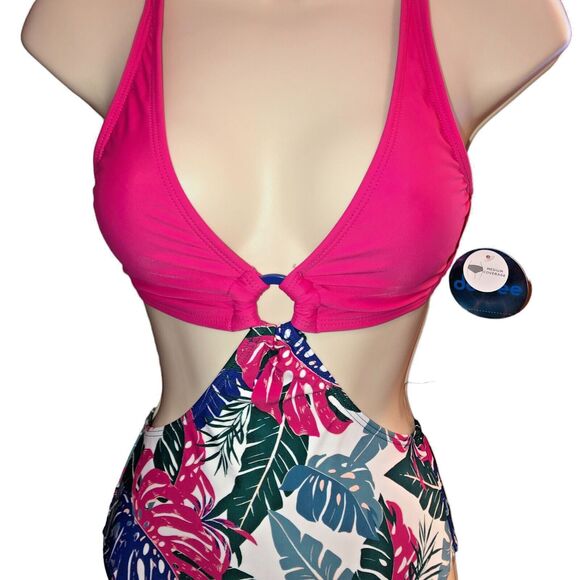 Decree Women's Swimsuit Monokini Tropical Hot Pink Vacation Beach XS NWT - Picture 2 of 7